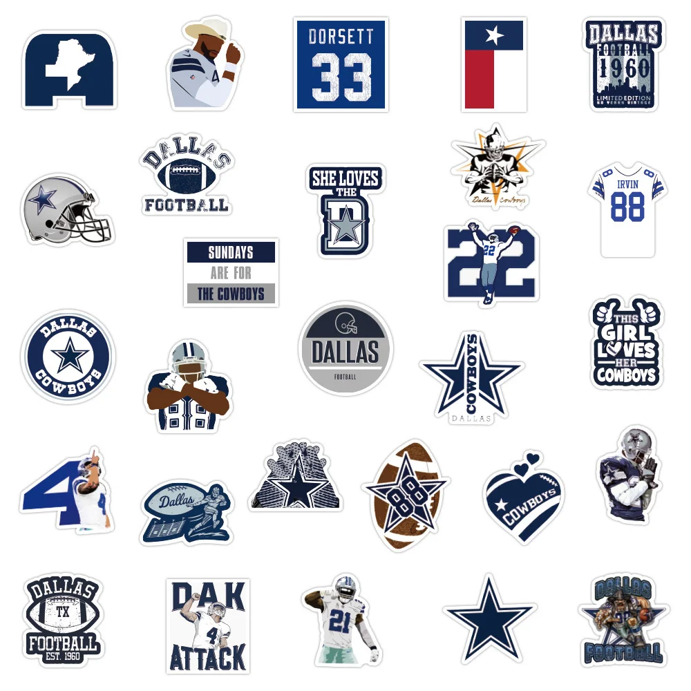 10/30/50PCS Rugby Graffiti Dallas Stickers Luggage Laptop Suitcase Decoration Phone Case iPad Toys Waterproof Stickers Wholesale