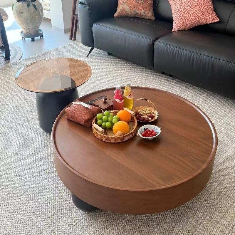 LTT antique round coffee table combination living room household solid wood small household creative coffee table