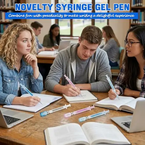 30Pcs Syringe Gel Pen Simulation Eliminates Injection Syringe Shape Ballpoint Pen Black Signature Pen Simulation Vaccine Pens
