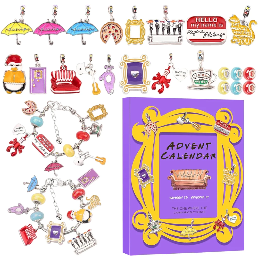 

Advent Calendar 2024-24 Days of FRIENDS Charm Bracelet Kit TV Show Christmas Gift for Men Women Xmas Countdown Calendar