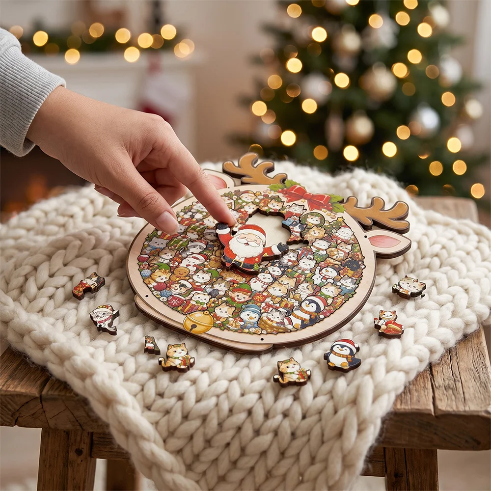 Christmas Decorations DIY Cat Dog Shaped Wooden Jigsaw Puzzle Desktop Ornament Xmas Gift for  Family Friends