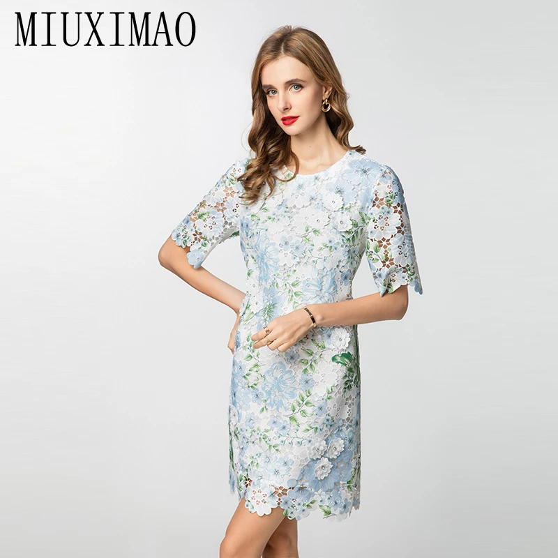 MIUXIMAO 2025 mode été broderie robes vert 3D robe florale a-ligne bleu court diamants robe femmes Vestides