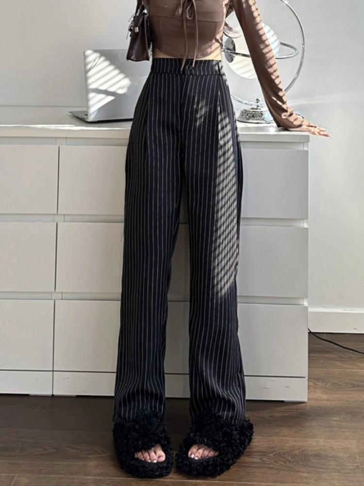 Pantaloni da abito a righe verticali slim fit Vita alta Elastico in vita da donna Faion Spring New Sle Pantaloni lunghi a gamba dritta