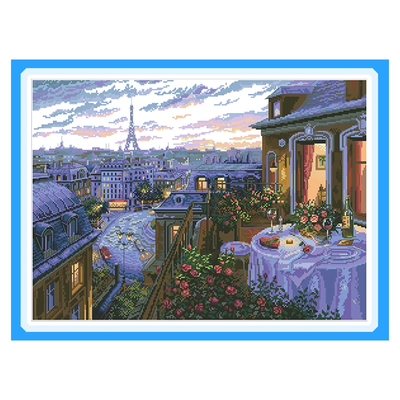 Paris by Night Cross Stitch Kits Patterns Canvas Embroidery Needlework Sets 11CT 14CT Diy Handmade Crafts Paintings Home Decor