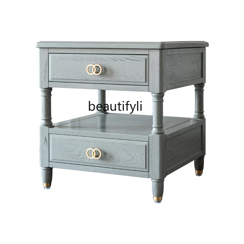 

Luxury Sofa HighGrade Gray Side Cabinet Gray Small Coffee Table American Solid Wood Water-Based Paint Side Table Storage Cabinet