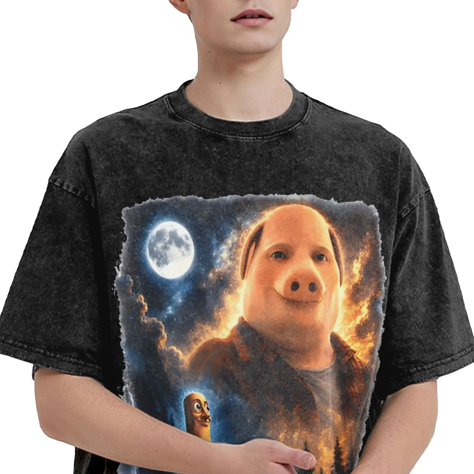 Printed Tung Tung Tung Sahur - Italian Brainrot John Pork Meme  Washed Shirts Accessories Harajuku T-Shirt  Men Women Tee