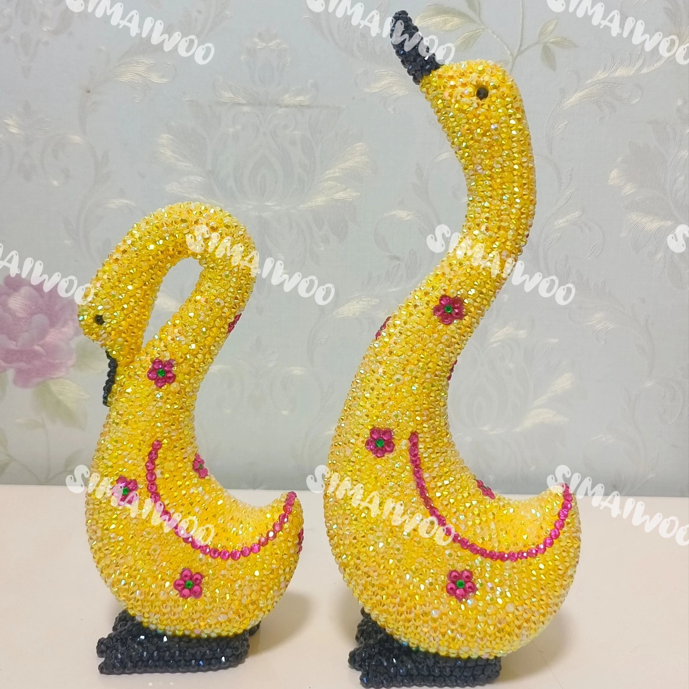 Statue de Couple de Canard Jaune en Diamant et Strass, Mosaïque Manuelle Décorative pour la Maison, Cadeau de Noël pour Enfant