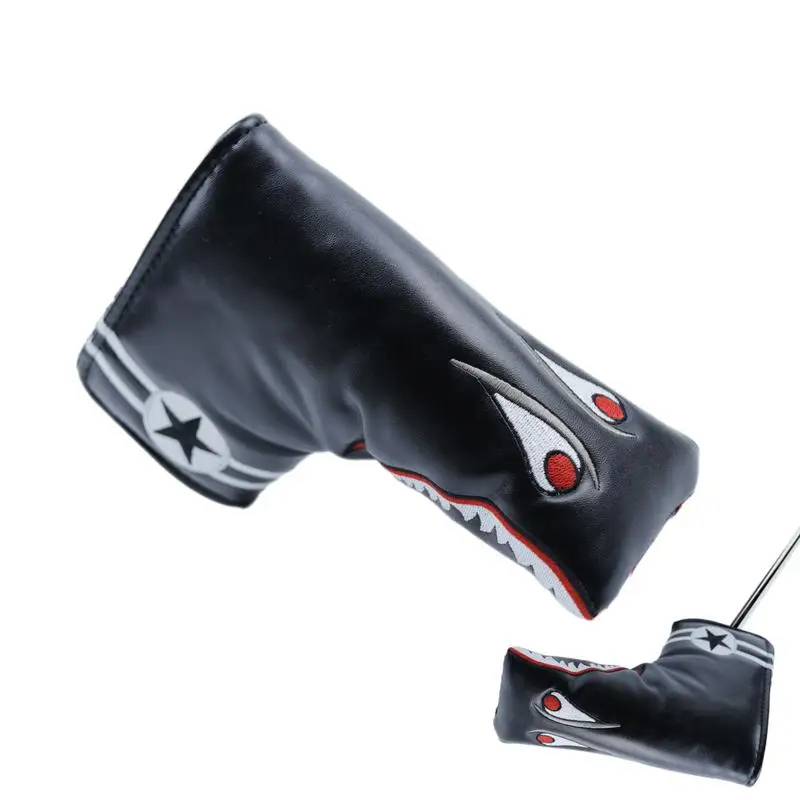 

Golf Head Covers For Woods Mallet Putter Headcover With Shark Pattern PU Leather Black And Red Long Neck Head Covers Mallet