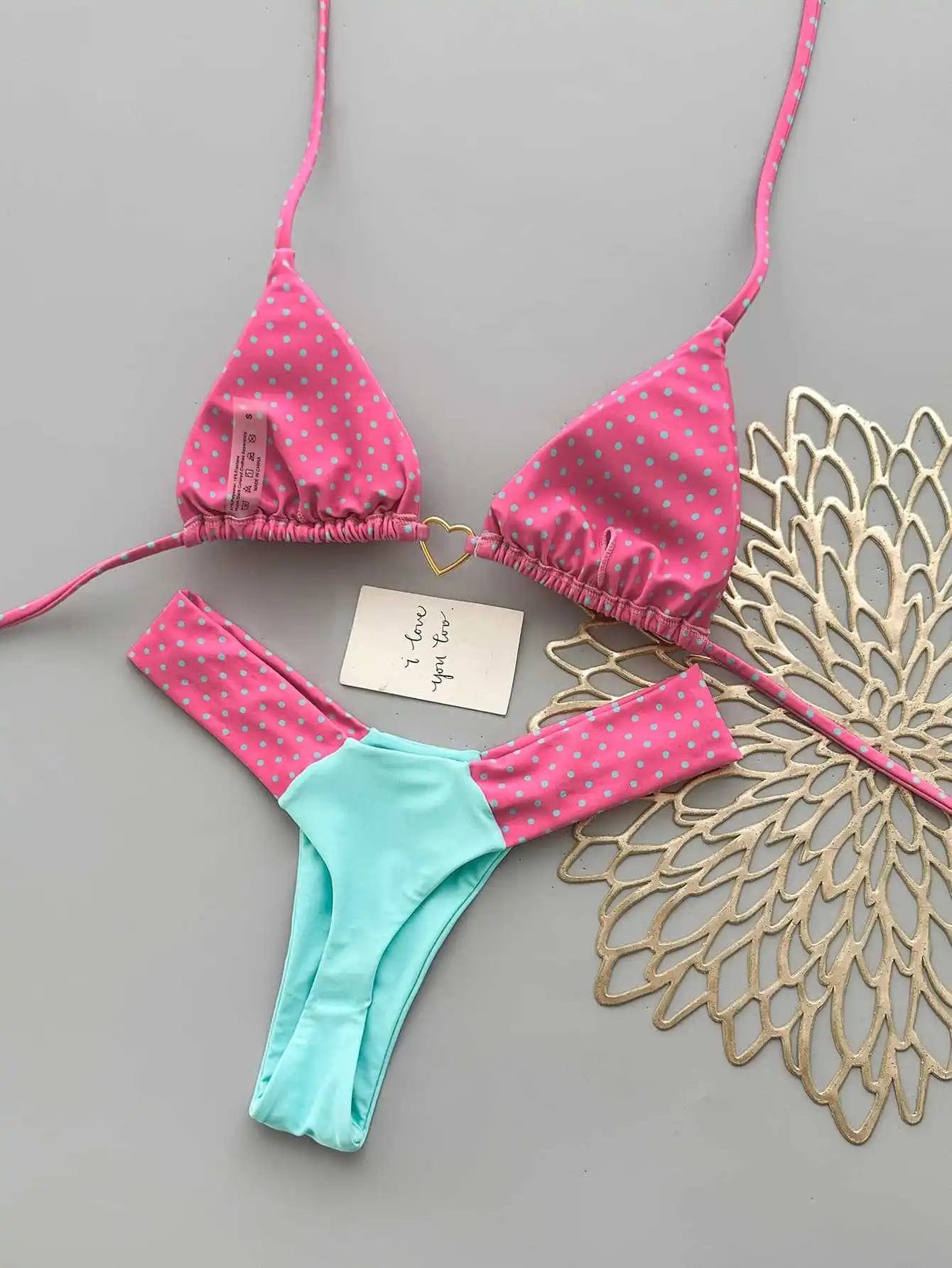 sexy polka dot print rose red sky blue patchwork bikinis sets two pieces thong swimsuits bathing suits swimwear biquini tankini