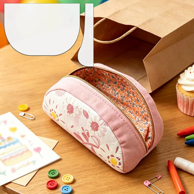 YOMDID 2pcs Oval Cosmetic Bag Sewing Templates DIY Storage Pouch & Zipper Bag Quilting Stencil Durable Milky White PET Material