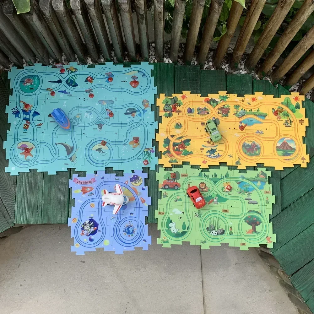 Kinderen Puzzel Elektrische Spoorweg Speeder DIY Assemblage Elektrische Auto Automatische Spoor Stad Scène Bouw Onderwijs Speelgoed Cadeau