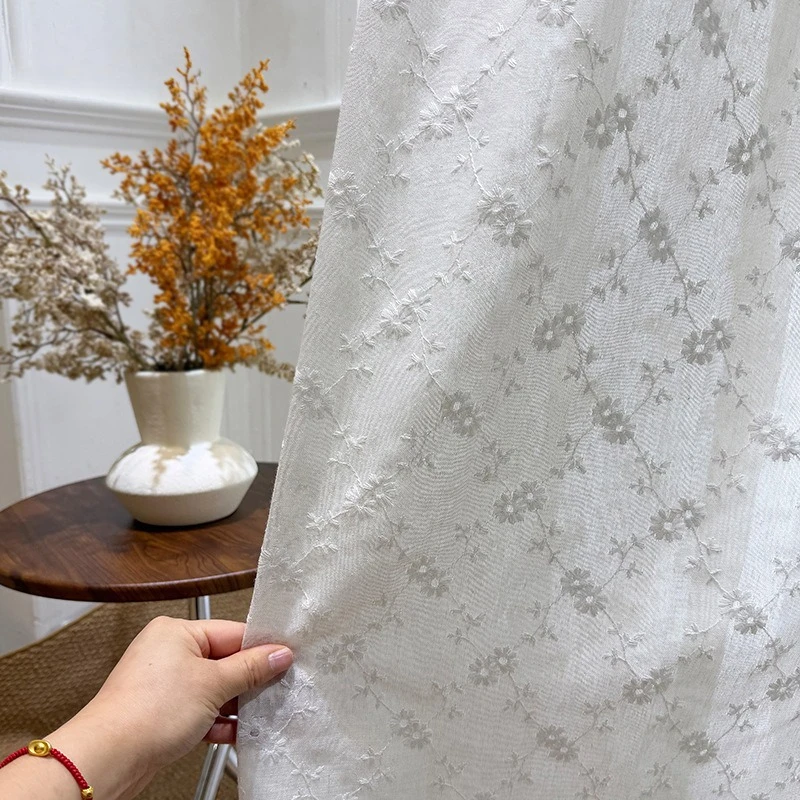 American Pastoral Style Embroidered Chamomile Embroidered Window Screen Living Room Bedroom Balcony Cream Wind Gauze Curtain