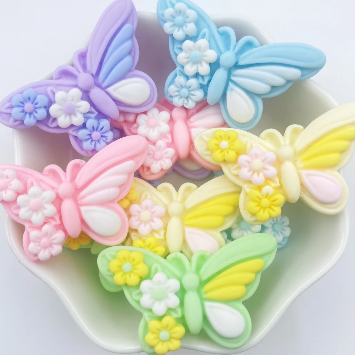 10PCS kawaii butterfly flat back resin figurines DIY scrapbook bow accessories home crafts