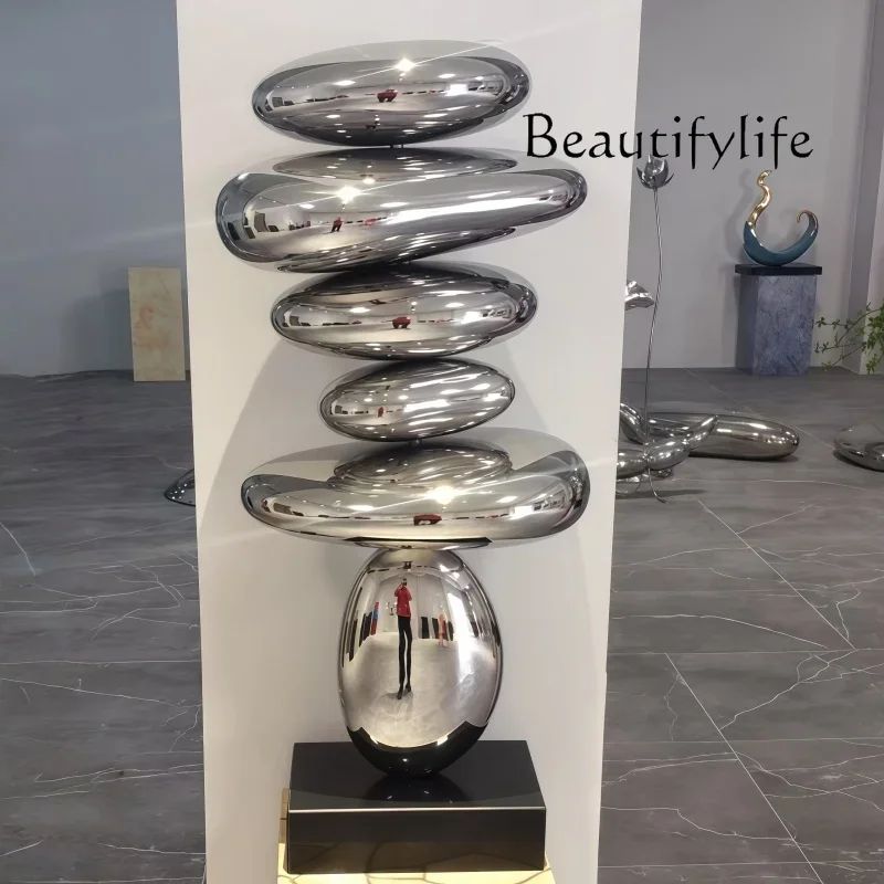 Y Stainless Steel Metal Indoor Pebble Decoration Living Room Corridor Hotel Shop Indoor Sculpture Artwork Decoration
