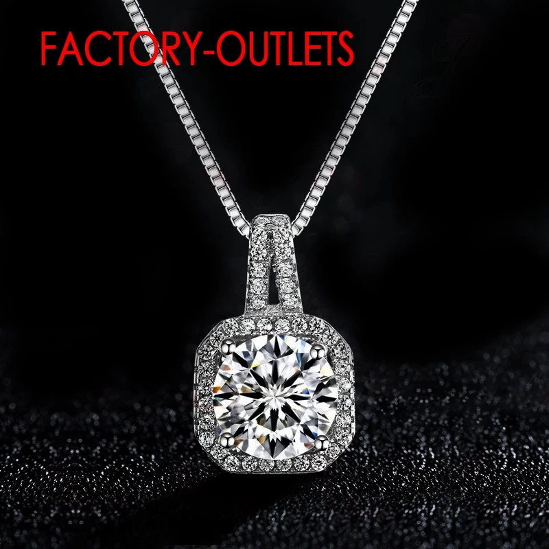 925 Sterling Silver Bridal Pendant Necklace For Decoration Fashion Square CZ Crystal Bezel Setting Women Girls Party Engagement