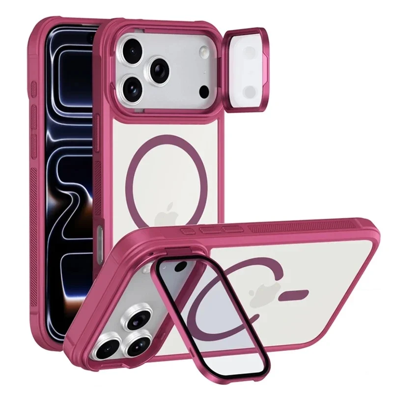 Coque de protection antichoc transparente magnétique pour iPhone 17 18 Pro Max avec support de lentille en verre MagSafe