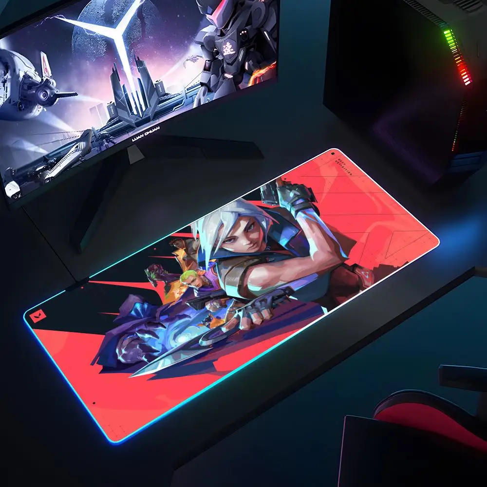 Gaming V-valorant Mouse Pad RGB Luminous 900x400x3mm Thickened  Large Table Pad Encrypted Anti Skid Super Large Mouse Pad