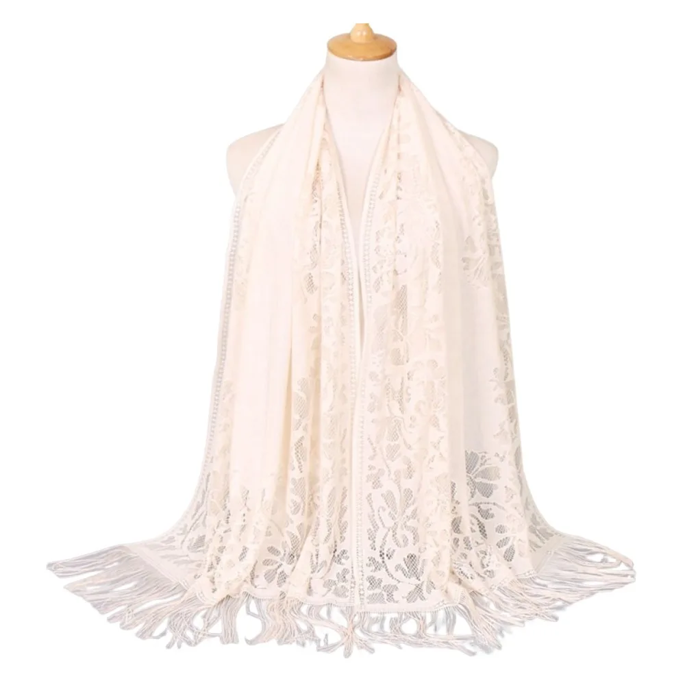 

Модный однотонный кружевной шарф из смеси хлопка, шарф с кисточками и цветочным принтом Muga, шелковый полый дизайн, полый шарф, вечерние платья