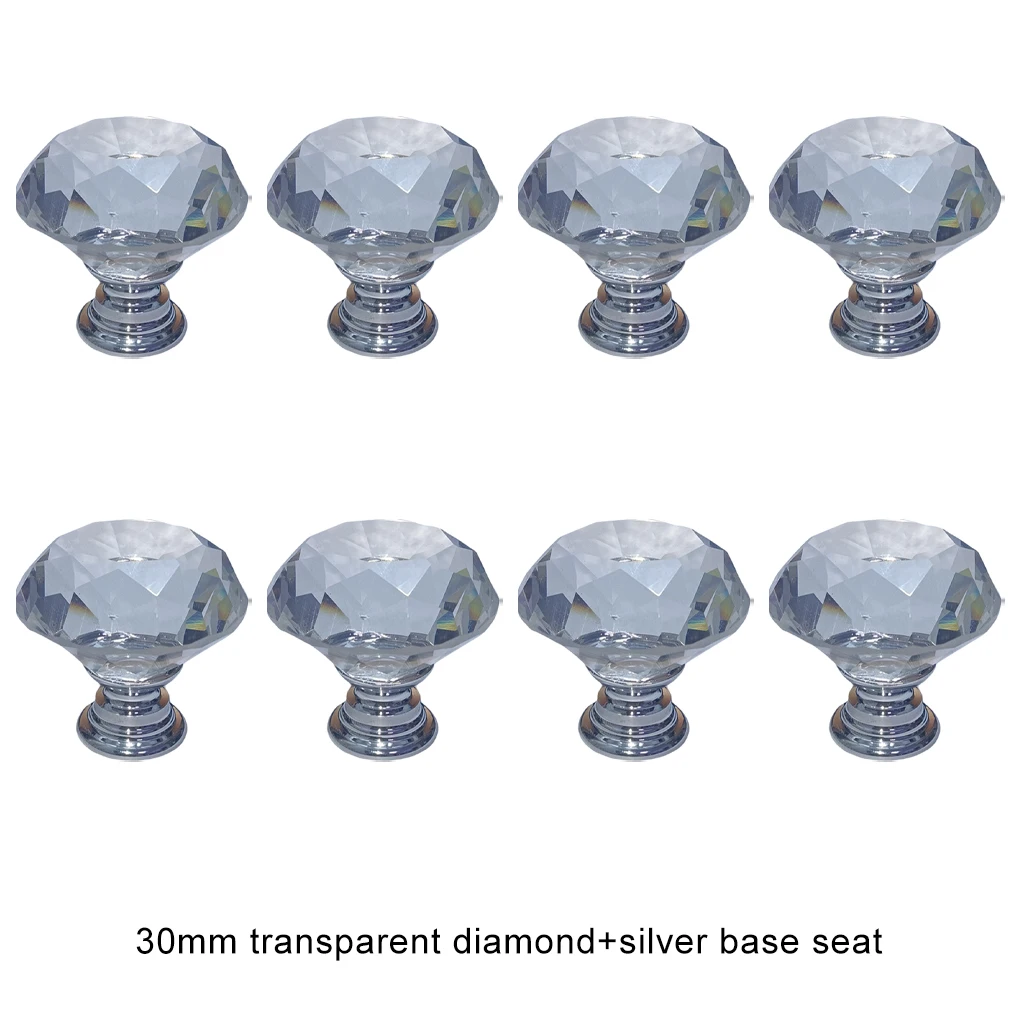 8pcs/set Easy-to-install Crystal Furniture Knobs For Living Room Cabinets Wide Selection Bathroom black+silver