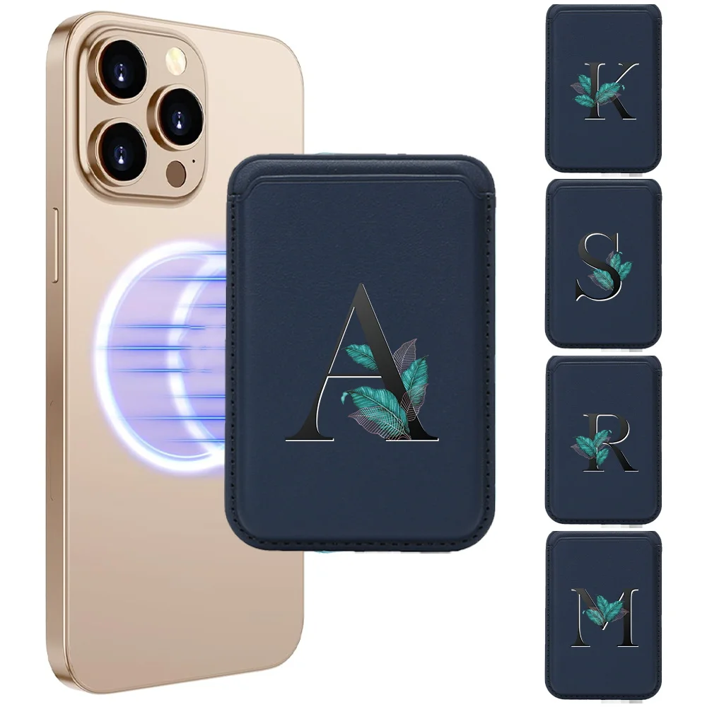 

PU Leather Detachable Card Wallet Deep Blue Phone Back Card Holder Slim & Portable Ideal For Students Leaf Pattern