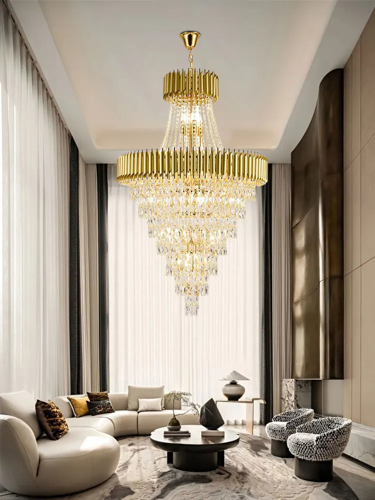 

Postmodern LED K9 Crystal Gold Staircase Chandelier Lighting Hanging Light Lustre Suspension Luminaire Lampen For living Room