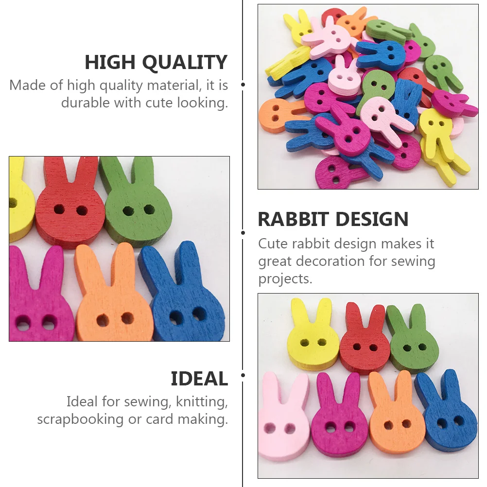 

200 pcs Wooden Two Holes Bunny Shaped Diy Material Sewing Decor Colorful Rabbit Buttons Handmade Accessories Wood Decorative