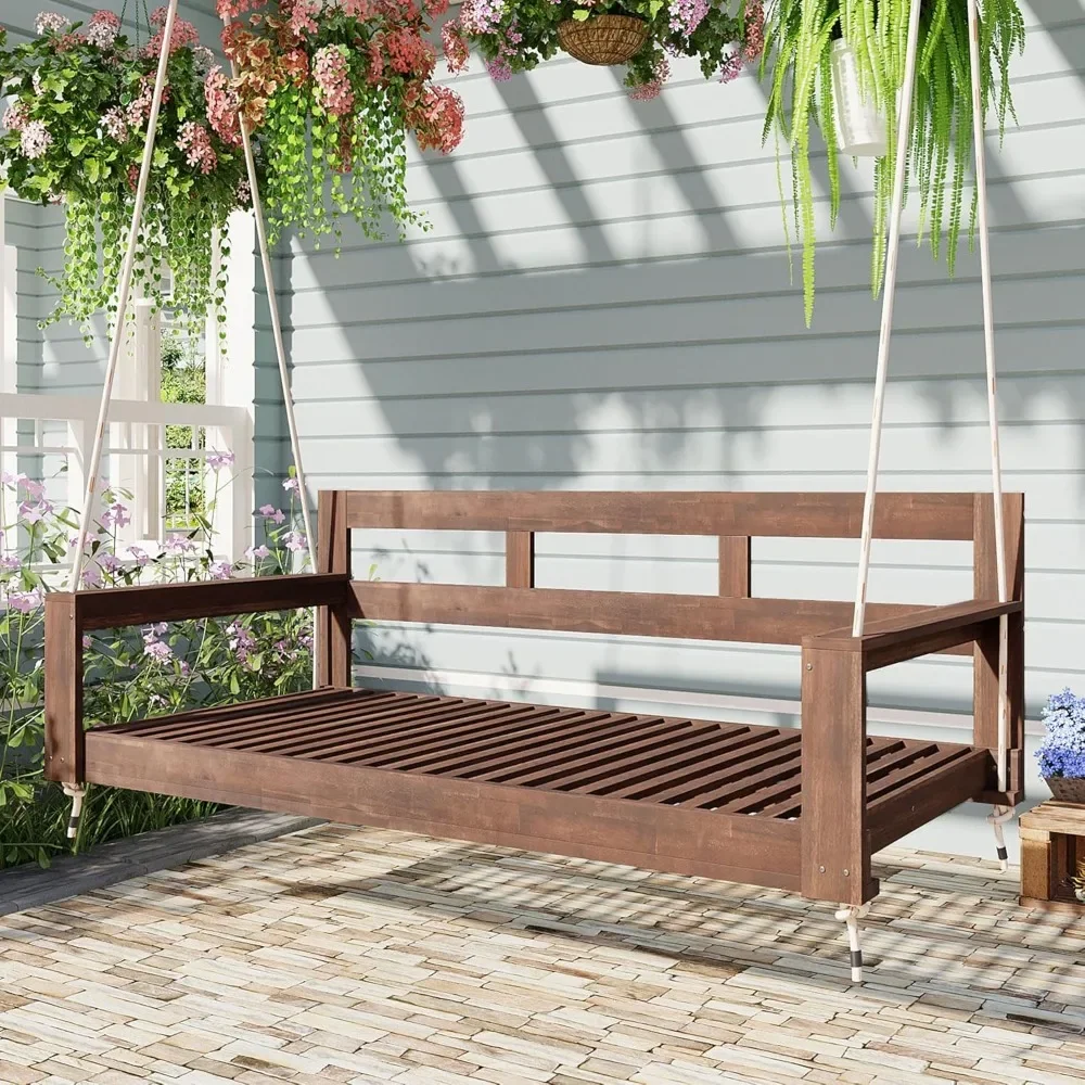 

Twin Size Porch Swing Daybed Frame, Outdoor Porch Swing Chair, Framhouse Hanging Bench with 4 Hanging Ropes for Garden, Backyard
