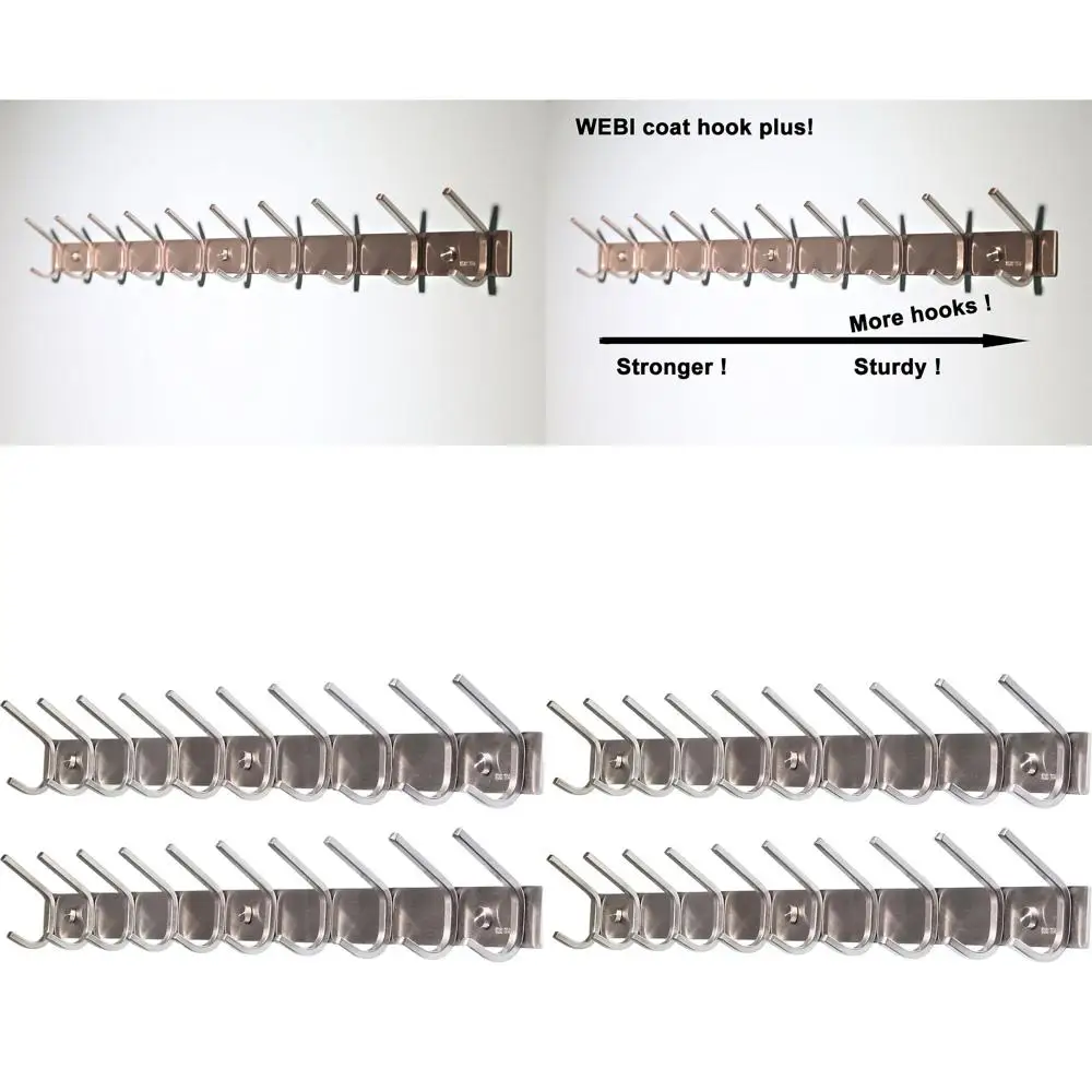 

30 Inch Stainless Steel 304 Heavy-Duty Hook Rail with 10 Hooks, Satin Finish, Ideal for Home Storage and Organization in Bedroom