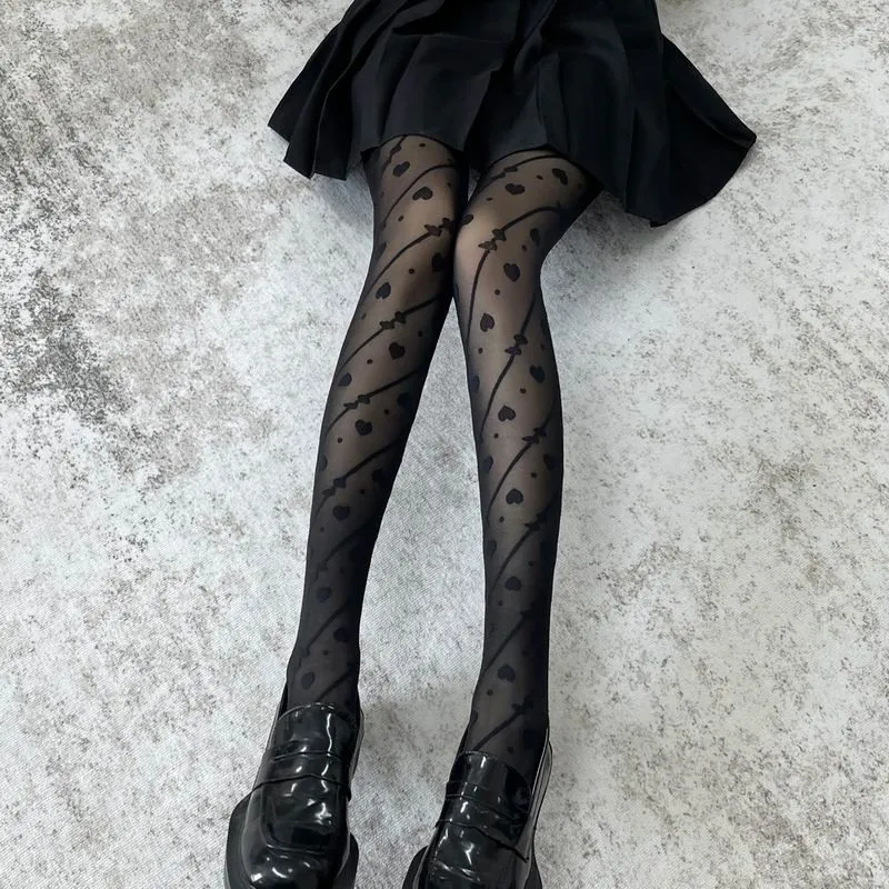 Lolita Stockings JK Girls Retro Milky White Four-leaf Clover Jacquard Stockings Ultra-thin Silk Pantyhose Black Silk JK Socks