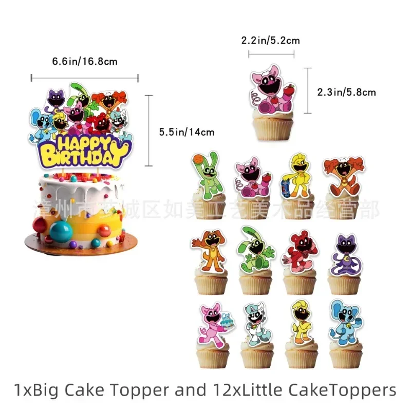 Critters sorridenti Set di compleanno forniture decorazione per feste Catnap Bear stoviglie a tema Set di palloncini Cake Topper Banner sfondo