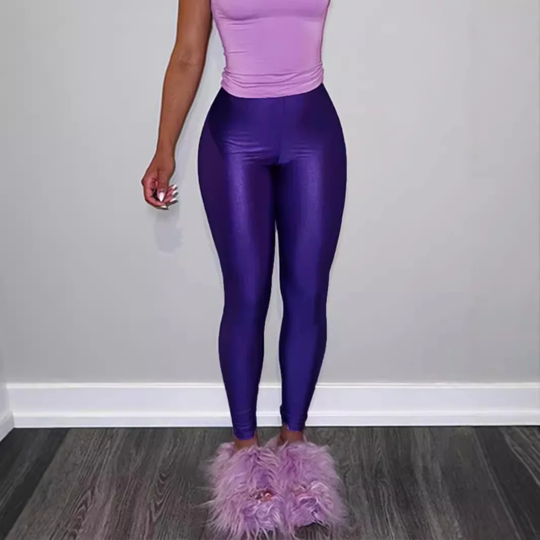 Colorful Shiny Leggings Women Tight Thin Pencil Pants Fashion Color Casual Base Versatile