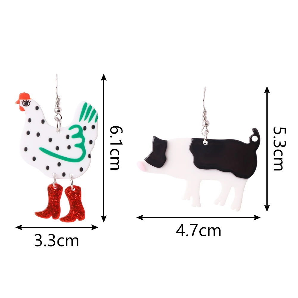 Cute Black White Little Pig Acrylic Drop Earrings for Women Funny Animals Dot Hen In High Heel Dangling Earring Fashion Jewelry