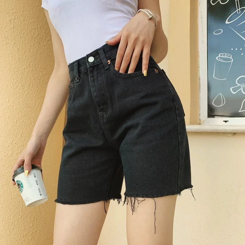 Women High Waist Wide Leg Denim Shorts Tassel 2024 Summer Fashion Streetwear Casual Solid Color Female Loose Straight Jeans