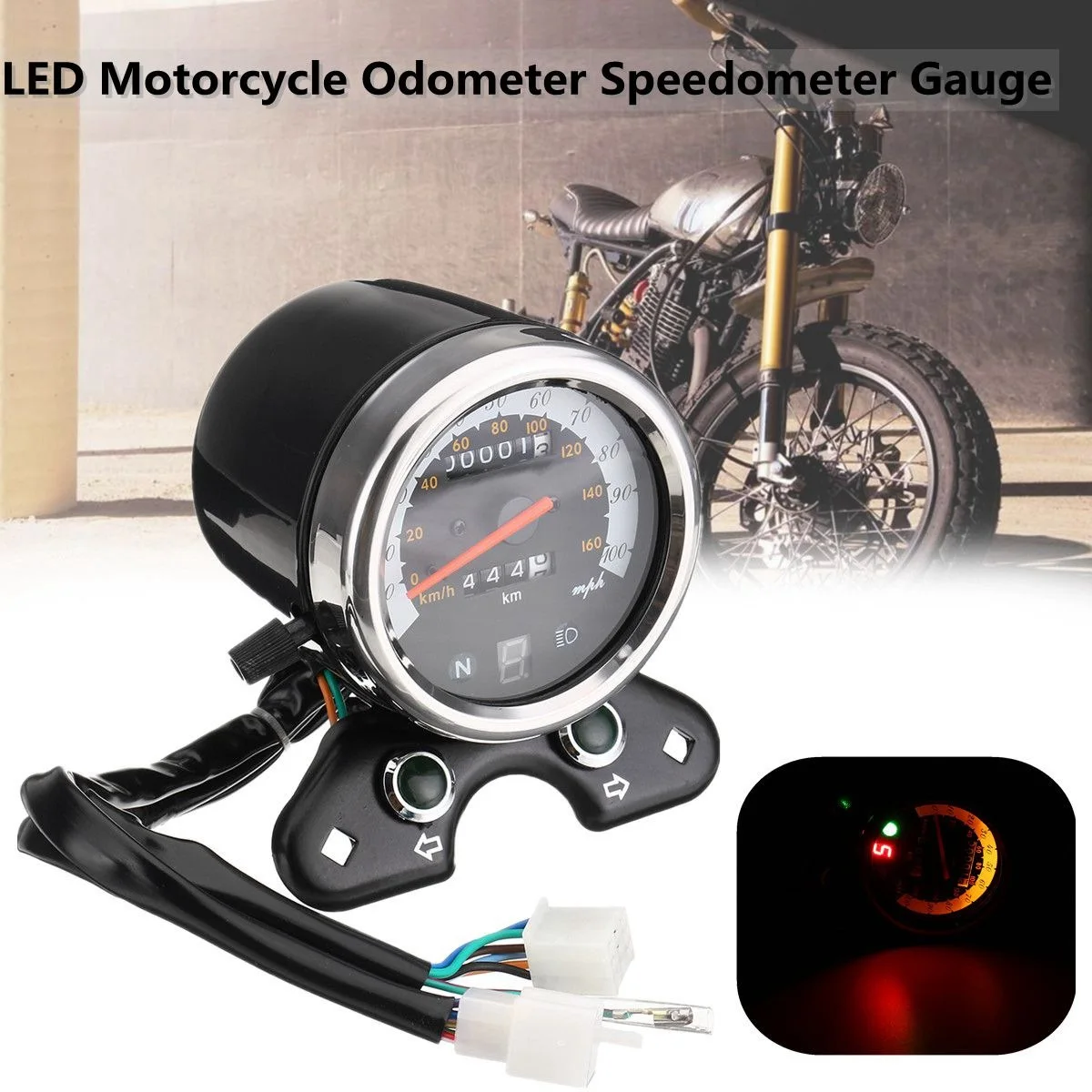 Compteur de Vitesse Universel de Moto LED OdomèTre Interface USB Compteur KiloméTrique de Moto pour CG125 GN125