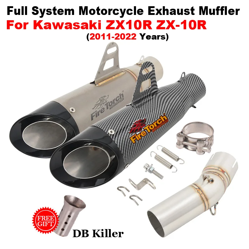 

Slip On For Kawasaki ZX10R ZX 10R ZX-10R 2011 - 2022 Full Motorcycle Exhaust System Escape Middle Link Pipe 51mm Muffler Moto