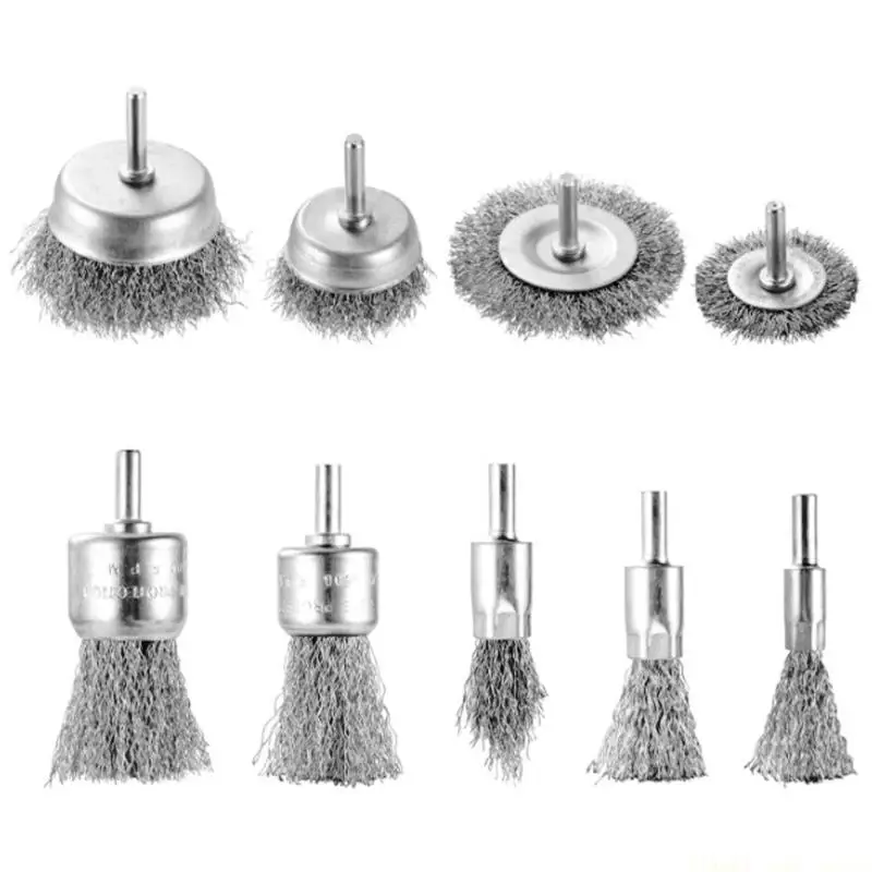A2BE Professional 9PCS Drill Wire Wheel Set Durability Carbon Steel Wheel Brushes For Rust Removal Paint Stripping Grinding