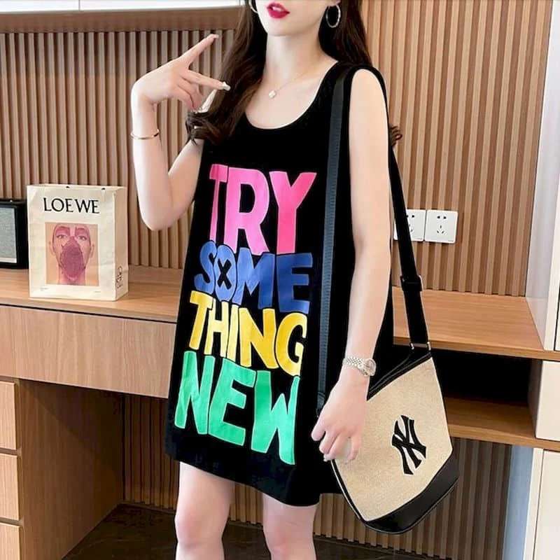 

Vests for Women Summer New Cotton Oversized Letter Design O-neck American Style Vintage Casual Sleeveless Tanks Women Clothing