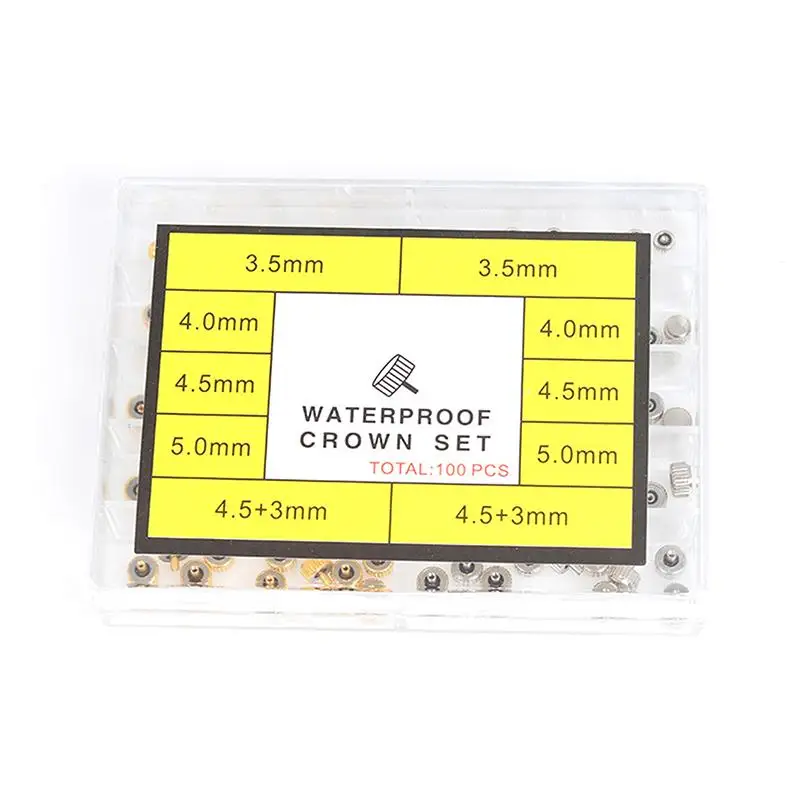 100Pcs/Box Watch Crowns Watch Waterproof Replacement Assorted Repair Tools Silver Gold Watch Accessories For Watchmaker