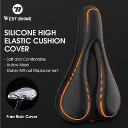 WEST BIKING Soft Gel Bike Saddle Cover Silicone Cushion MTB Road Bicycle Seat Cover Comfort Breathable Anti-Slip Cycling Cushion