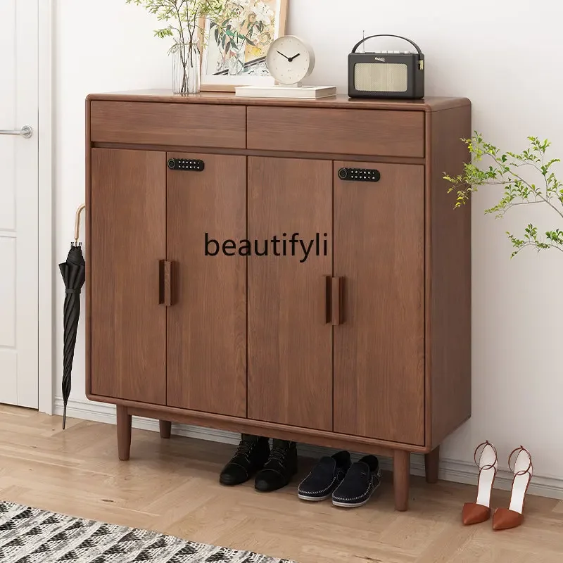 Solid Wood Shoe Cabinet Home Doorway Door Cabinet with Lock Corridor Elevator Outdoor Corridor Outdoor Shoe Cabinet