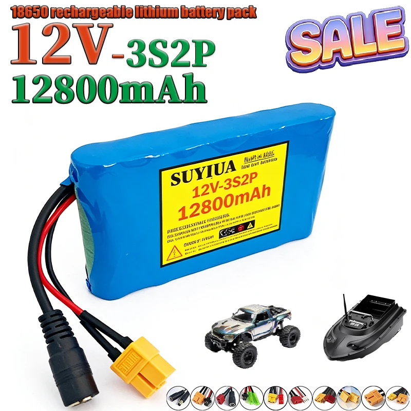 

12V-3S2P 18650 rechargeable lithium battery pack 12800mAh BMS protection board 12.6V-1A charger suitable for electric toys DIY