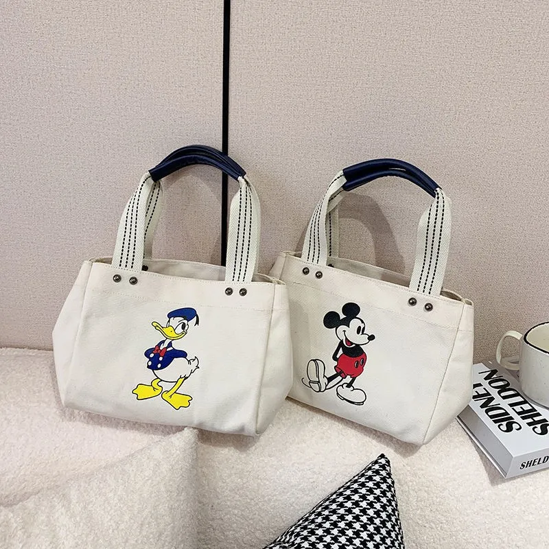 Donald Duck Canvas Bag Female Handbags New Style Simple Solid Color Cartoon Tote Mickey Print Fashion Casual All-match Cloth Bag