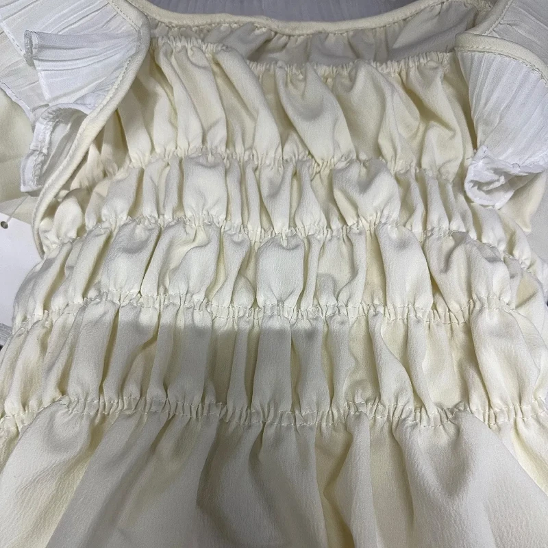 T-shirts Dames Zoete Franse stijl Ruches Pofmouwen Esthetische Mooie meisjes Gedefinieerde taille Chique streetwear Leeftijdverminderende zomer