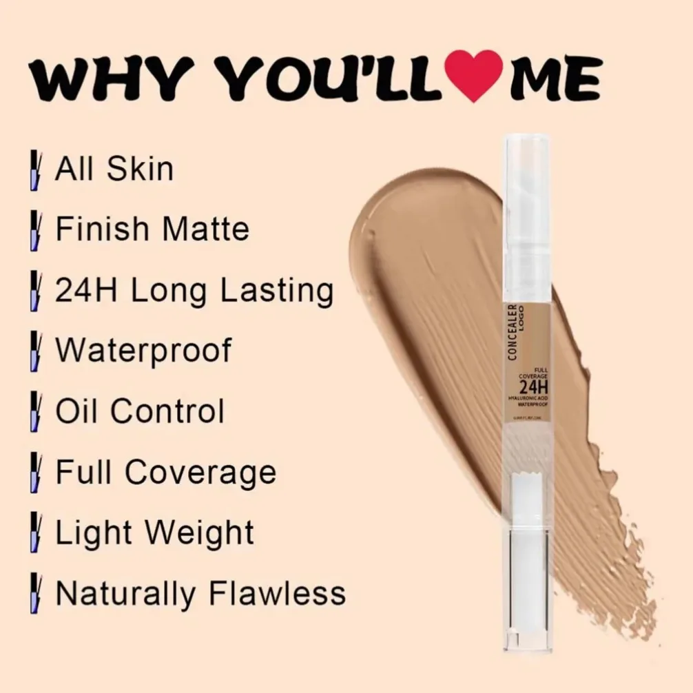 Private Label Vegan 2ml Matte Concealer for Acne Scars Dark Circles Tattoo Waterproof Liquid Concealer Custom Makeup Wholesale