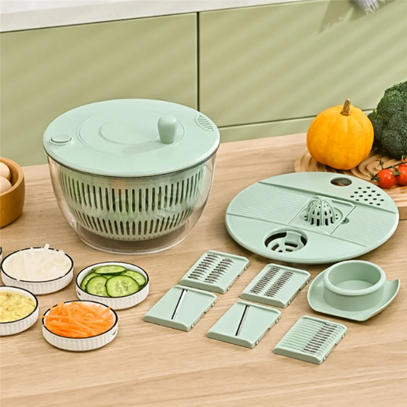 

【Lowest-Price!】Large Salad Spinner Bowl For Washing Vegetables Fruits Lettuce Dryer With 5 Blades Pasta Fries Colander