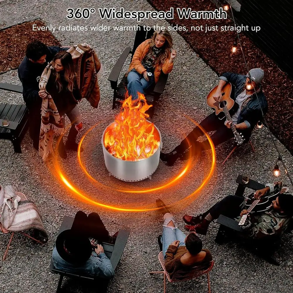 Smokeless-fire-Pit Outdoor  19 in  304 Stainless-Steel-Firepit for Outside, Camping  Low Smoke Stove  Wood Burning Chimenea