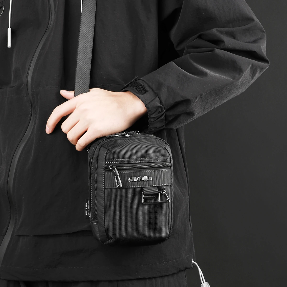 

Тактическая сумка, многофункциональная двухслойная поясная сумка для мобильного телефона, мужская сумка через плечо, маленькая поясная сумка для хранения ключей, портативная многослойная сумка