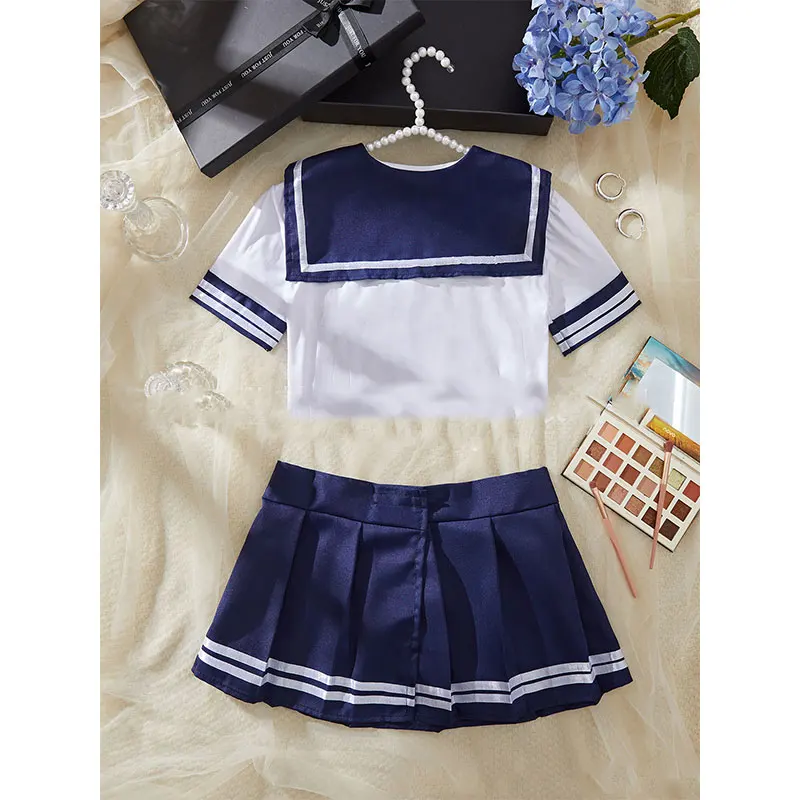 A Set Women Pajama Sexy Lingerie Pyjamas , Crop Top And Shorts ,JK Mini Skirt Tight Blouse Set ,Women Sleepwear Sets