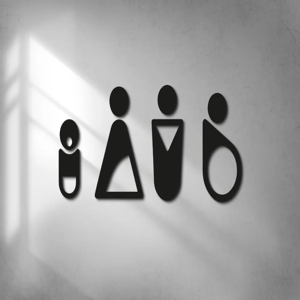 Aluminum Metal Wall Art Decorative Sign for Bathroom - Family Restroom with Male Female Baby Disabled Symbols