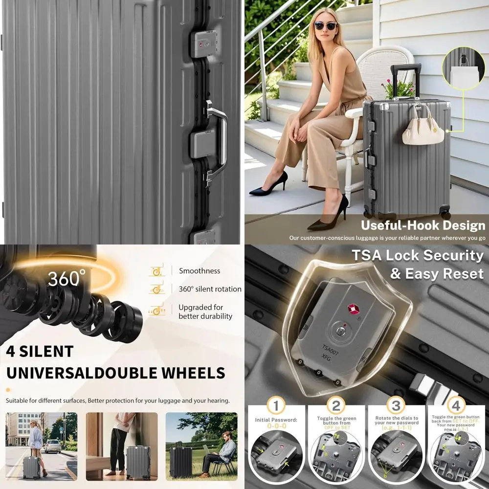 

28 Inch Aluminum Frame TSA Lock Luggage with Spinner Wheels - PC+ABS Hardshell Large Suitcase for Checked Baggage